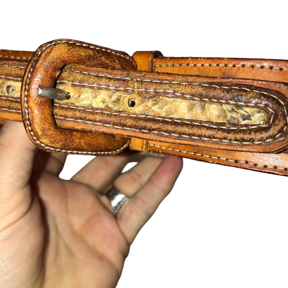 Vintage Real Python Snakeskin Statement Belt L 36… - image 2